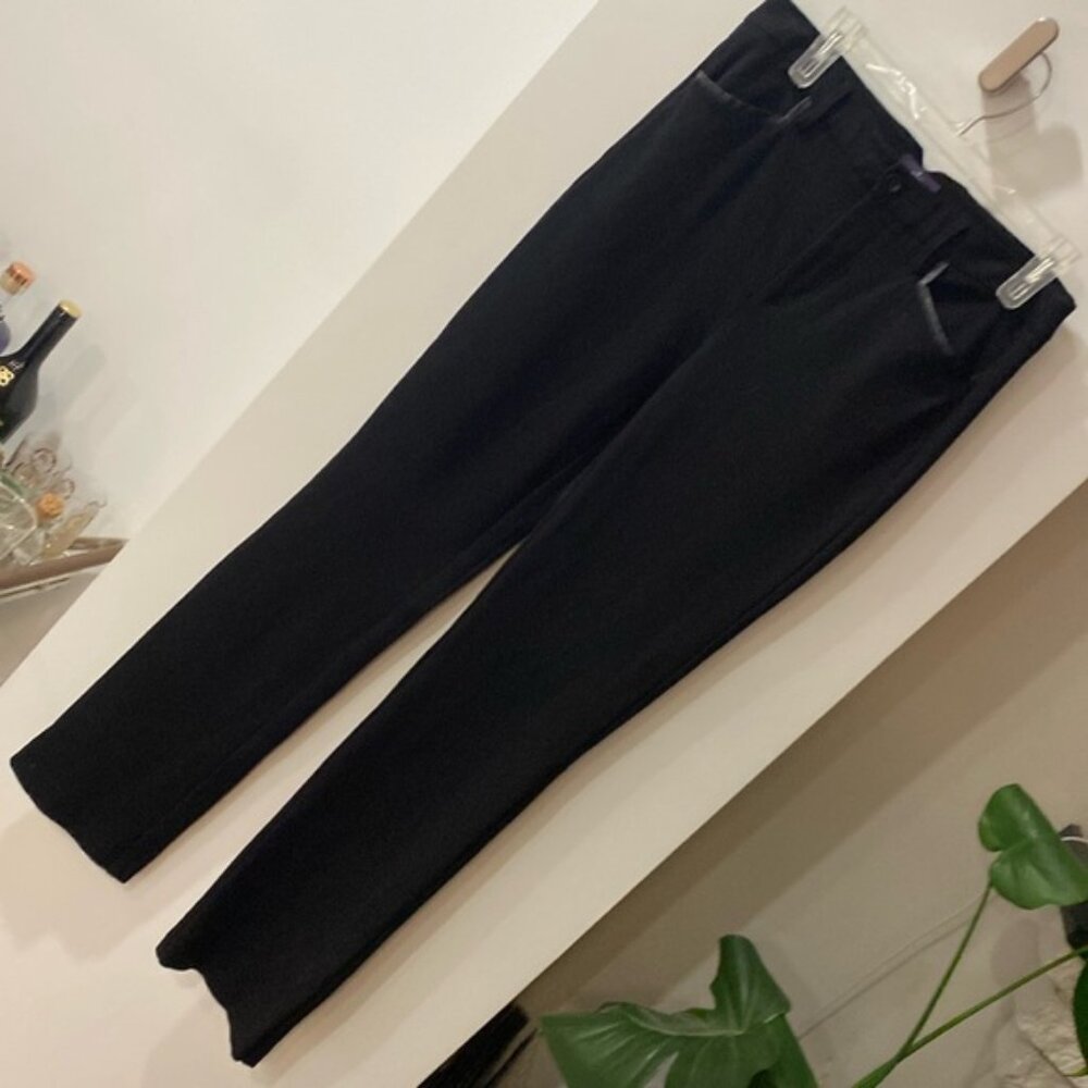 NYDJ lift tuck straight trouser black leather trim 8 pants stretch